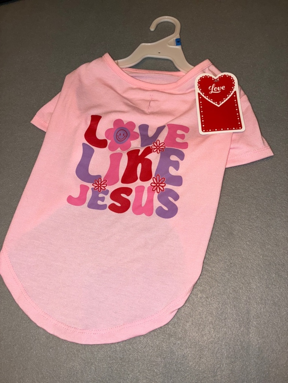 Love Like Jesus Pink Graphic Dog Tee Shirt - Picture 5 of 8